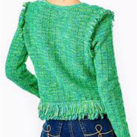 Lilly Pulitzer Simora Fringe Cardigan Evergreen Exotic Tweed Size XS NWT - Picture 3 of 9